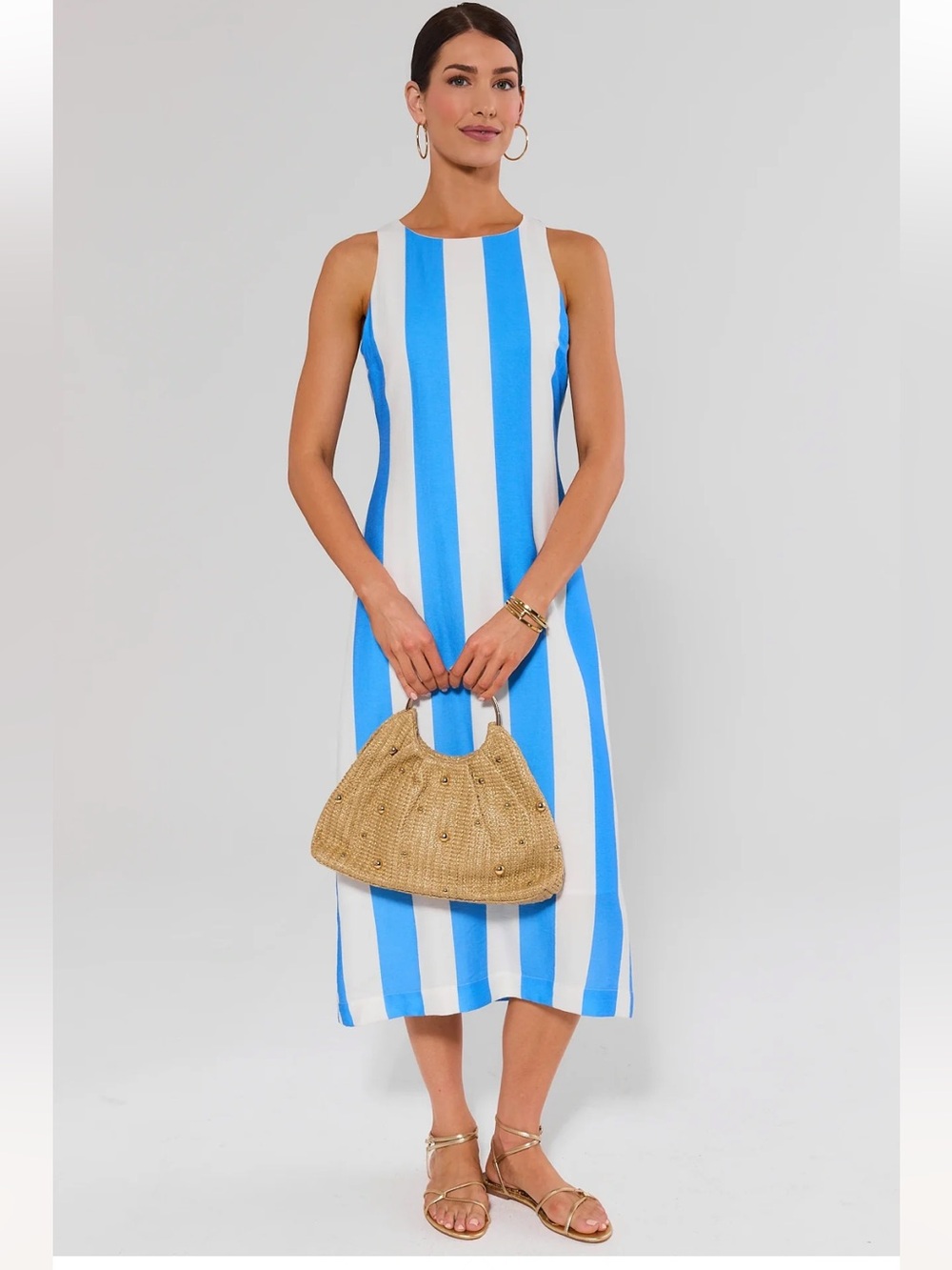 Avara blue striped midi dress large